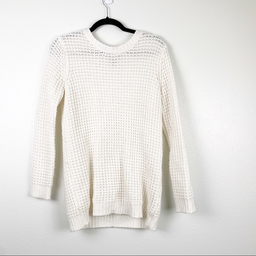 Forever 21 Chunky Open Knit Long Sleeve Pullover Swester White Sz M